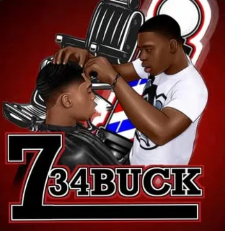734Buck artwork of Marqi cutting a client’s hair